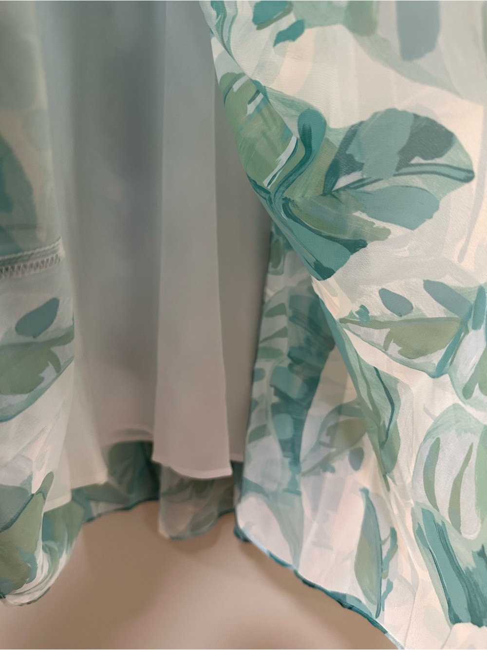 Soft Surroundings Teal and Green Leaf-Print Wrap Dress - Picture 6 of 9